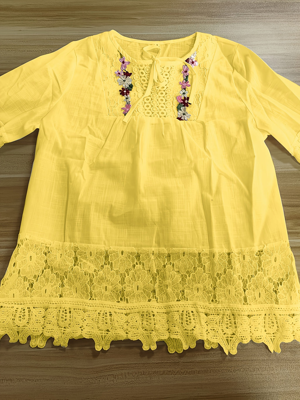 Vayla | Casual kanten damesblouse – Lente-zomerblouse met lange mouwen en patchwork