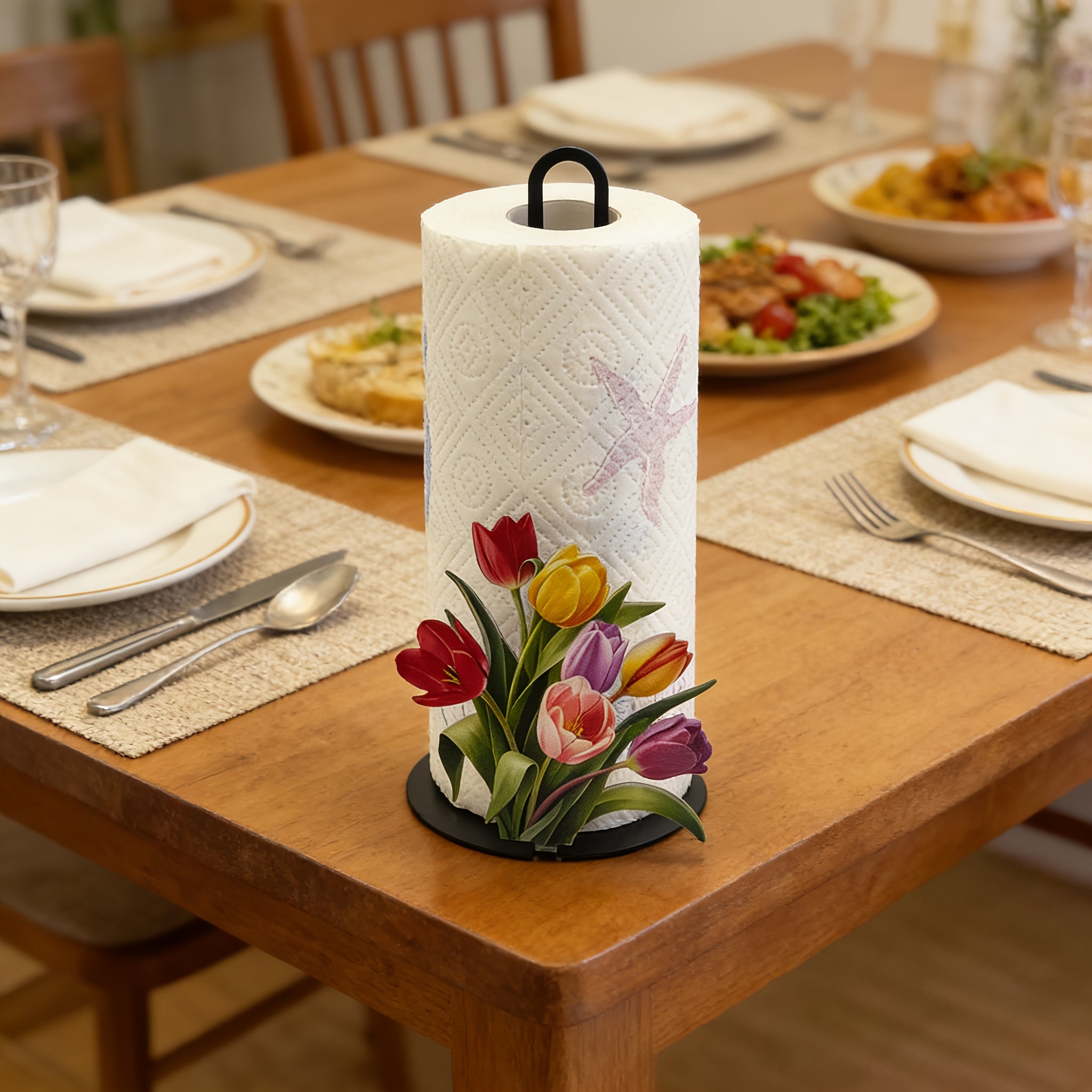 TulipHold | Gietijzeren Tulpen Papieren Handdoekhouder – Feestelijke Keuken- & Badkamerdecoratie
