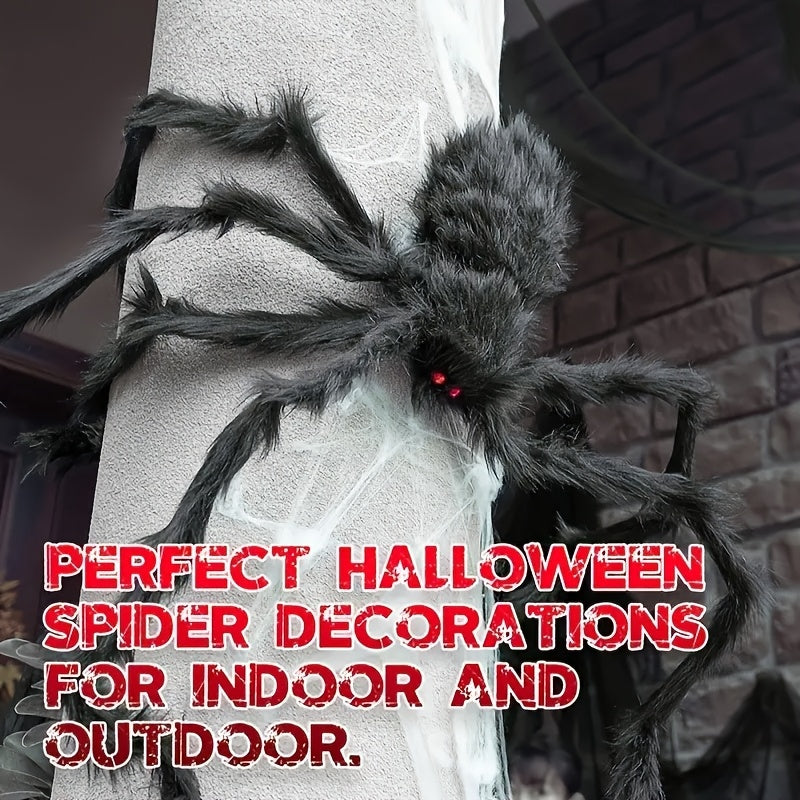 WebCreeper | 2pcs 50cm Giant Spider with Web – Outdoor Halloween Decorations Set, Scary Party Props & Creepy Yard Ornaments