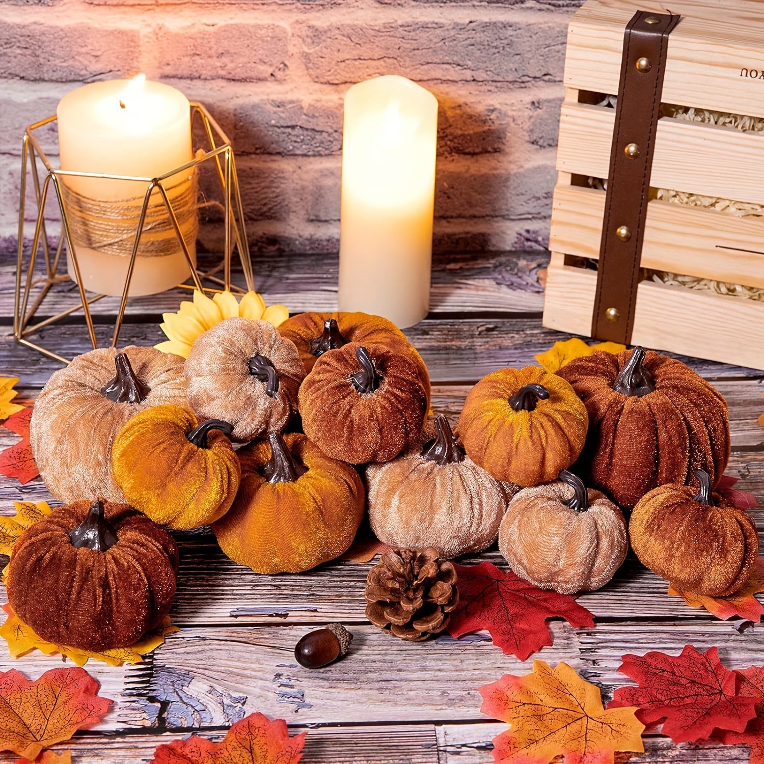 PumpkinPatch | 12 stuks kunstmatige fluwelen pompoenen – schuimrubberen herfstdecoratie & Halloween-tafelversiering