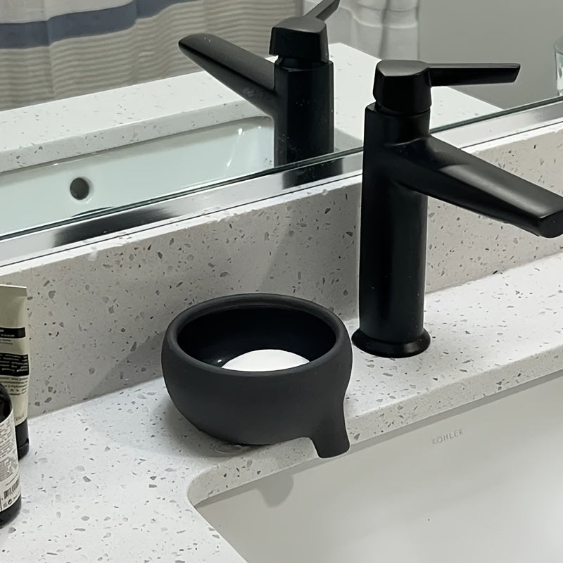 DripLux | Elegante zwarte zeepbakje van kunsthars met afvoer – Modern minimalistisch badkameraccessoire