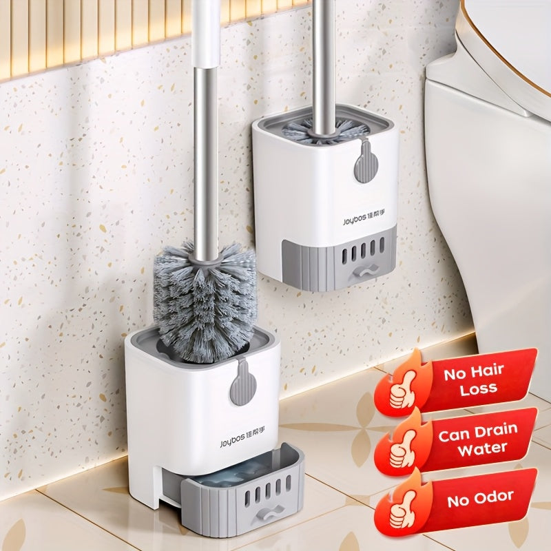 Rinzo | Wandgemonteerde toiletborstel en houder set – Lange steel, lekbak, geen dode hoeken