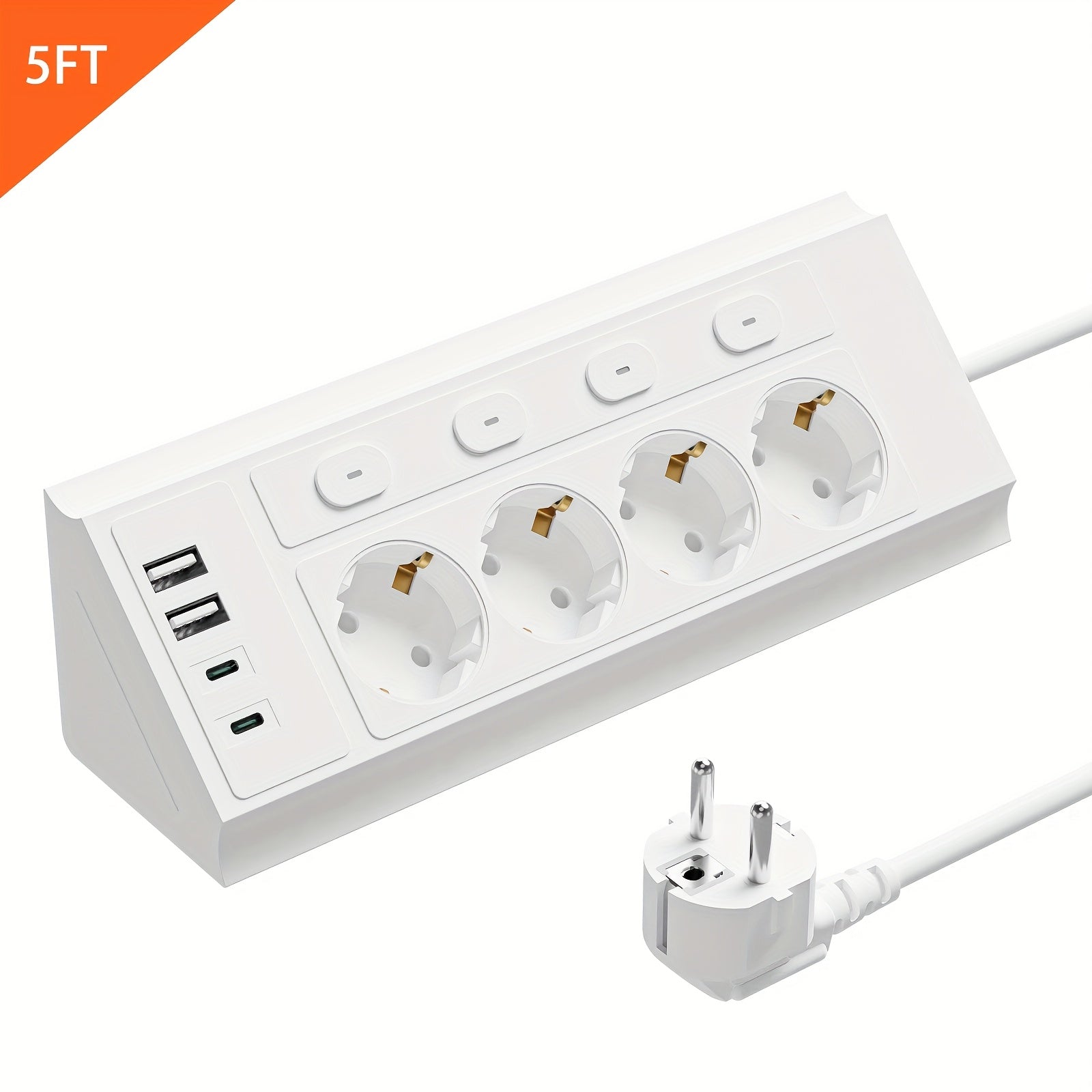 MultiPlug | 8-in-1 EU Stekkerdoos – 4 AC Stopcontacten, 2 USB-C Poorten, 1,5m Verlengsnoer