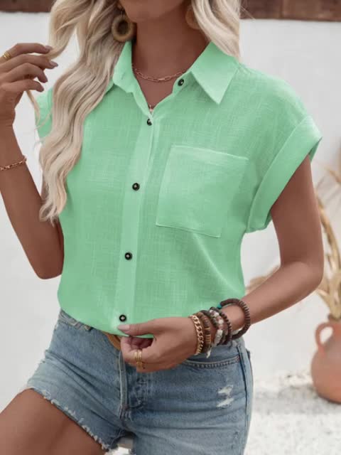 Elaria | Mouwloze Bamboe Gestreepte Blouse – Knoopsluiting Zomertop, Lichtgewicht Shirt