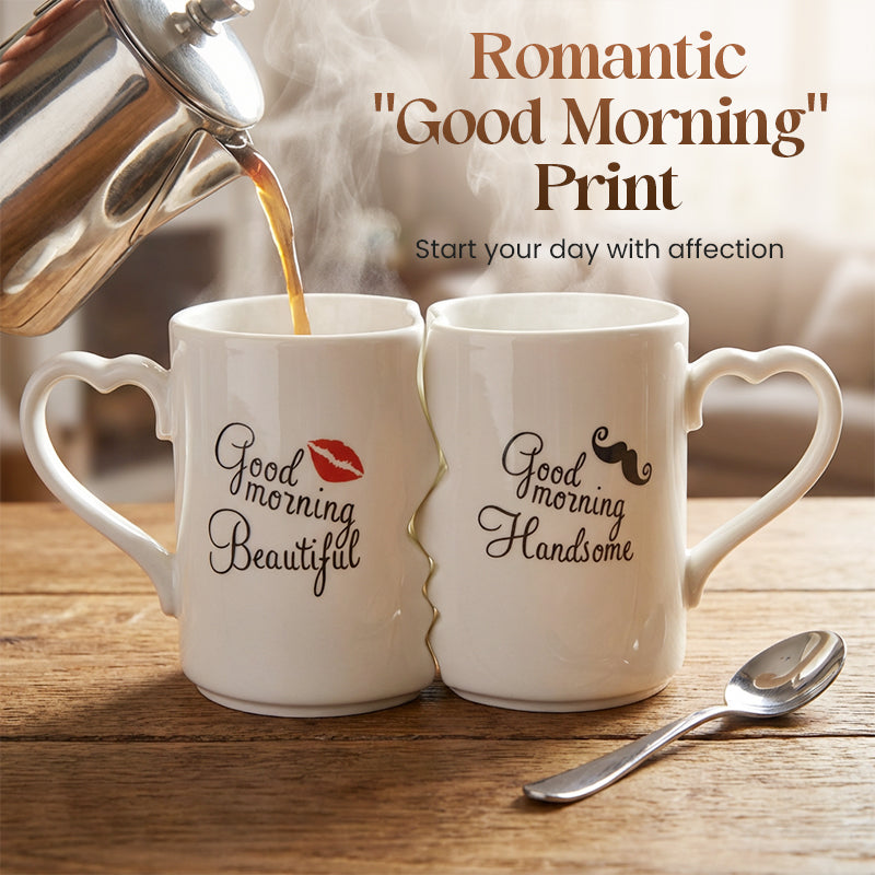 LoveMugs | In elkaar passende mokkenset voor koppels – keramische koffiemokken met hartvormige handgrepen