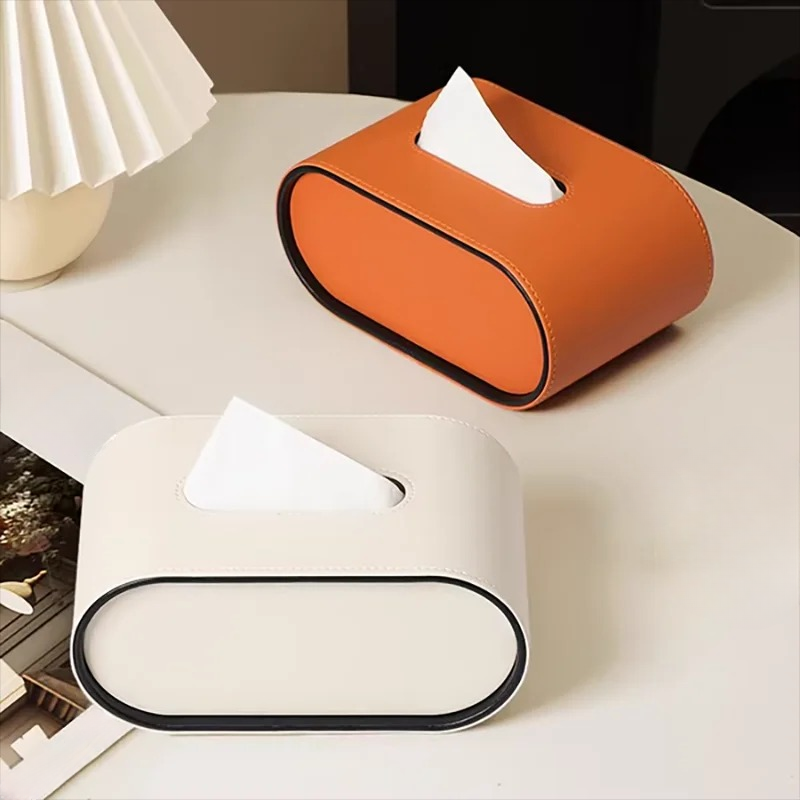 Tissuelle | Elegante ovale gezichtstissuehouder van kunstleer - decoratieve tissueboxhoes