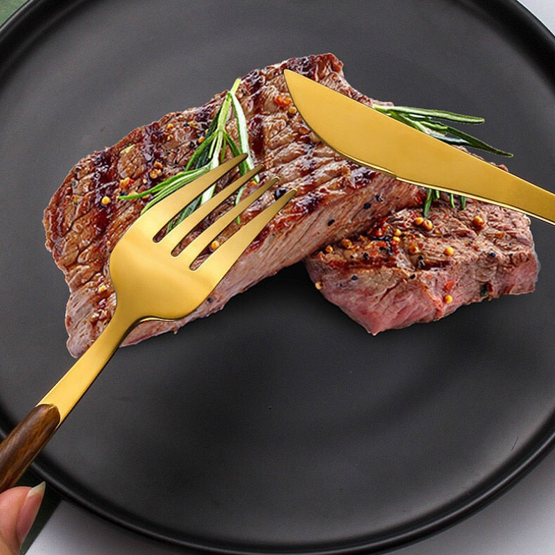 Woodspire | Elegante bestekset met houten handvat - Topkwaliteit, stijlvol ontwerp