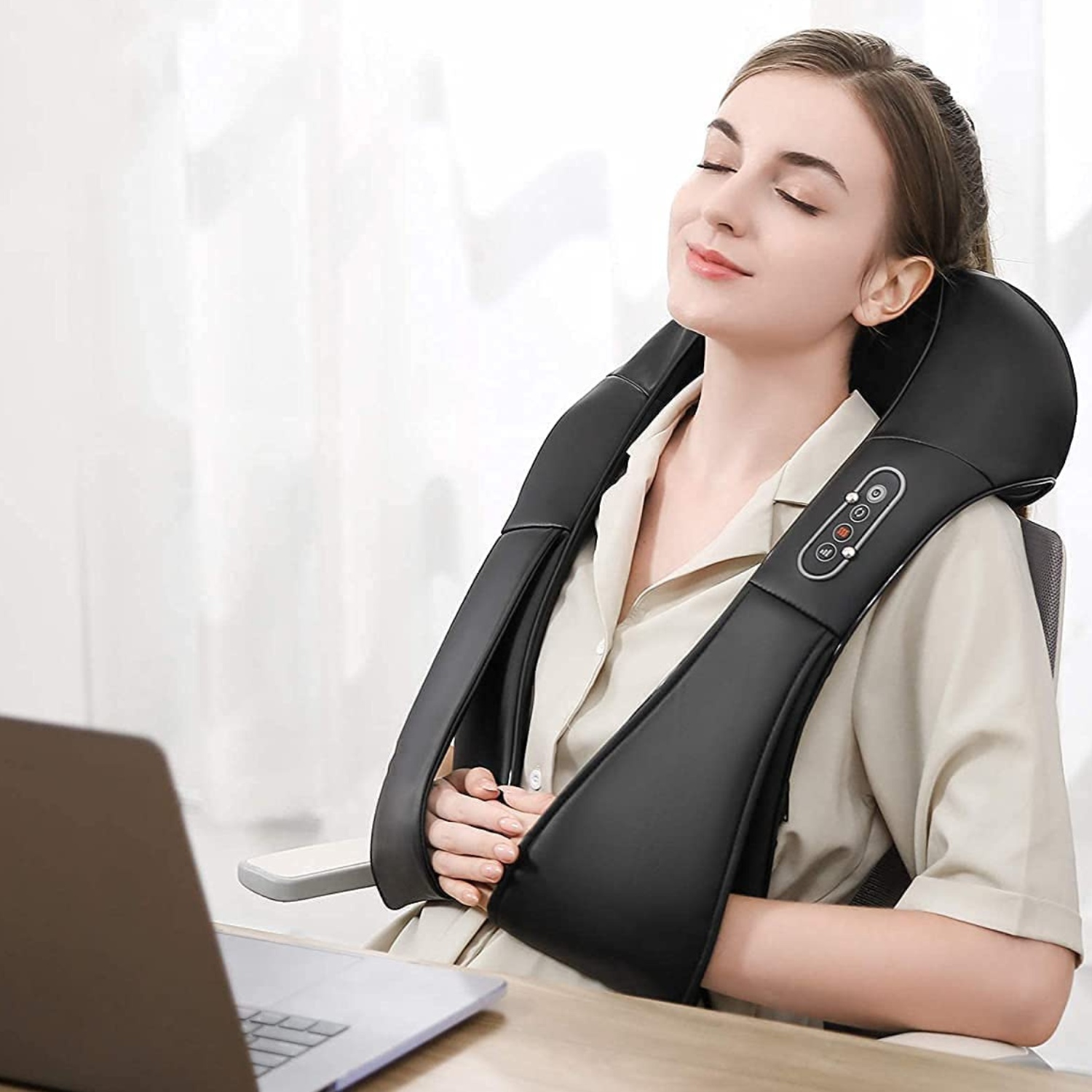 DeepRelief | Verwarmde Shiatsu nek- en schoudermassageapparaat, diepe weefsel- en drukpuntmassage