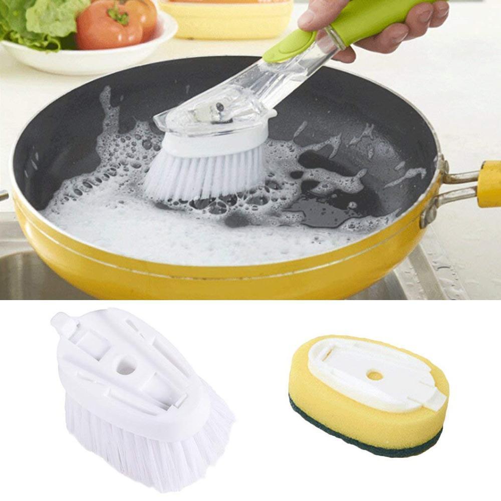 QuickClean | Ergonomische afwasborstel met ingebouwde zeepdispenser – vervangbare sponskop, antisliphandvat