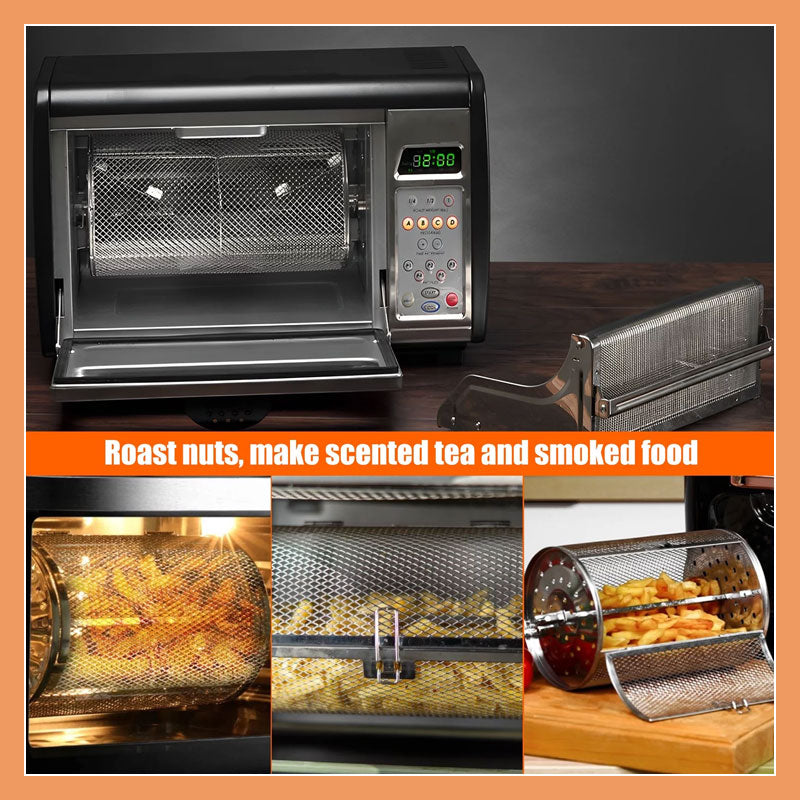 Rotissa | Roestvrijstalen draaibare grill – 360° Airfryer-accessoire voor noten, groenten, vlees en snacks