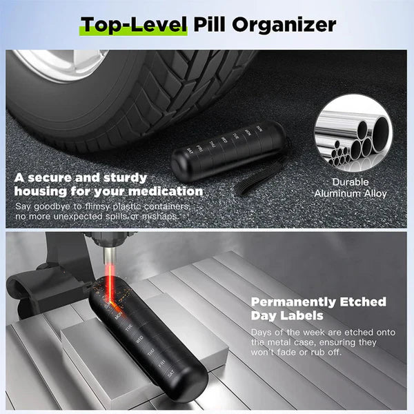 PillPort | 7-Day Aluminium Pill Organizer - Draagbare wekelijkse pillendoos voor op reis