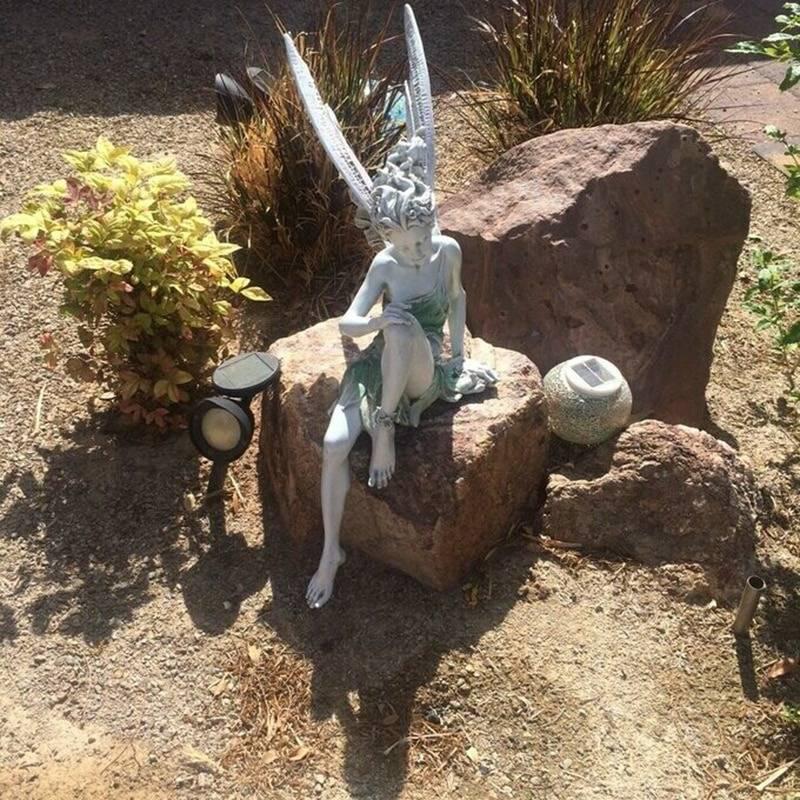 MiraFae | Zittend Fairy Tuinbeeldje - Buiten Hars Fairy beeldje voor tuin, patio, gazon, balkon
