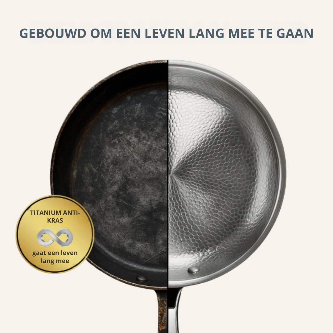 HammerLux | Titanium gehamerde koekenpan – Duurzaam, niet-giftig kookgerei voor een gezond en stijlvol huis