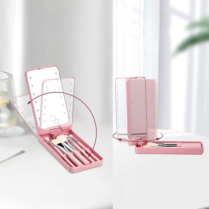 Beautix | Make-upborstel opbergdoos met LED-make-upspiegel – Stofdichte cosmetica-organizer met aanraaklicht
