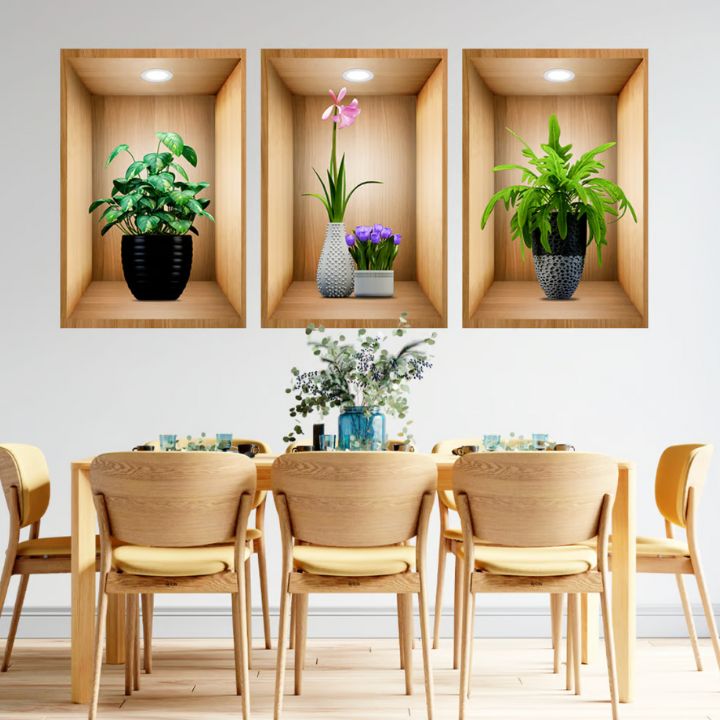Botani3D | 3D Bloemenvaas Muurstickers Set voor Home Decor - Natuur-Geïnspireerde Muurkunst