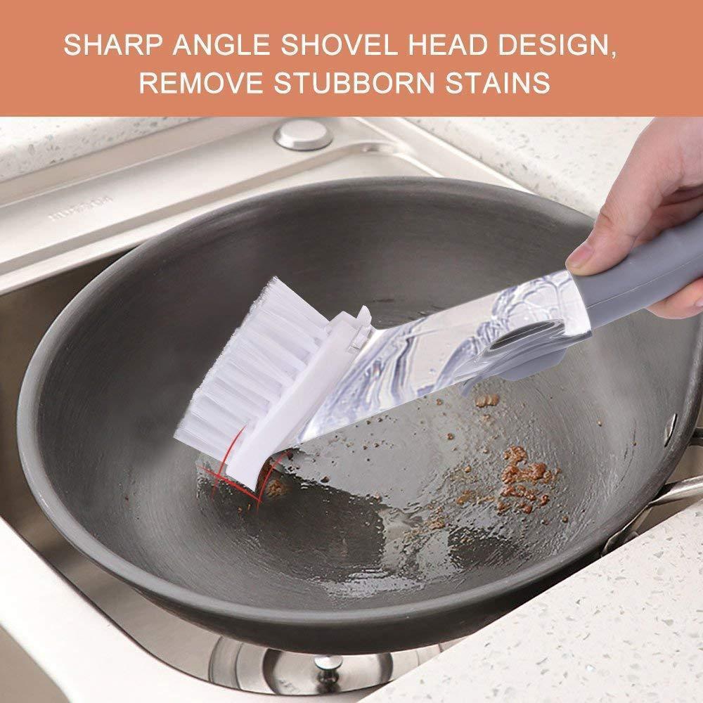 QuickClean | Ergonomische afwasborstel met ingebouwde zeepdispenser – vervangbare sponskop, antisliphandvat
