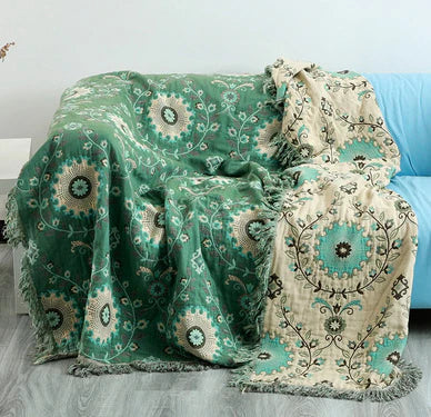 NestleBlanket | Omkeerbare deken met Scandinavisch vogelpatroon – Zacht, knus, boho-stijl