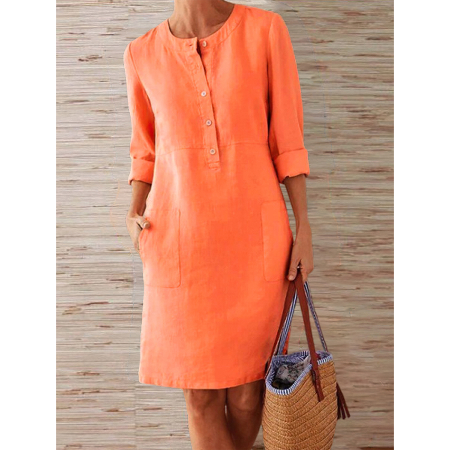 Camila | Midi-jurk voor dames – Losse pasvorm, 3/4-mouwen, ademend