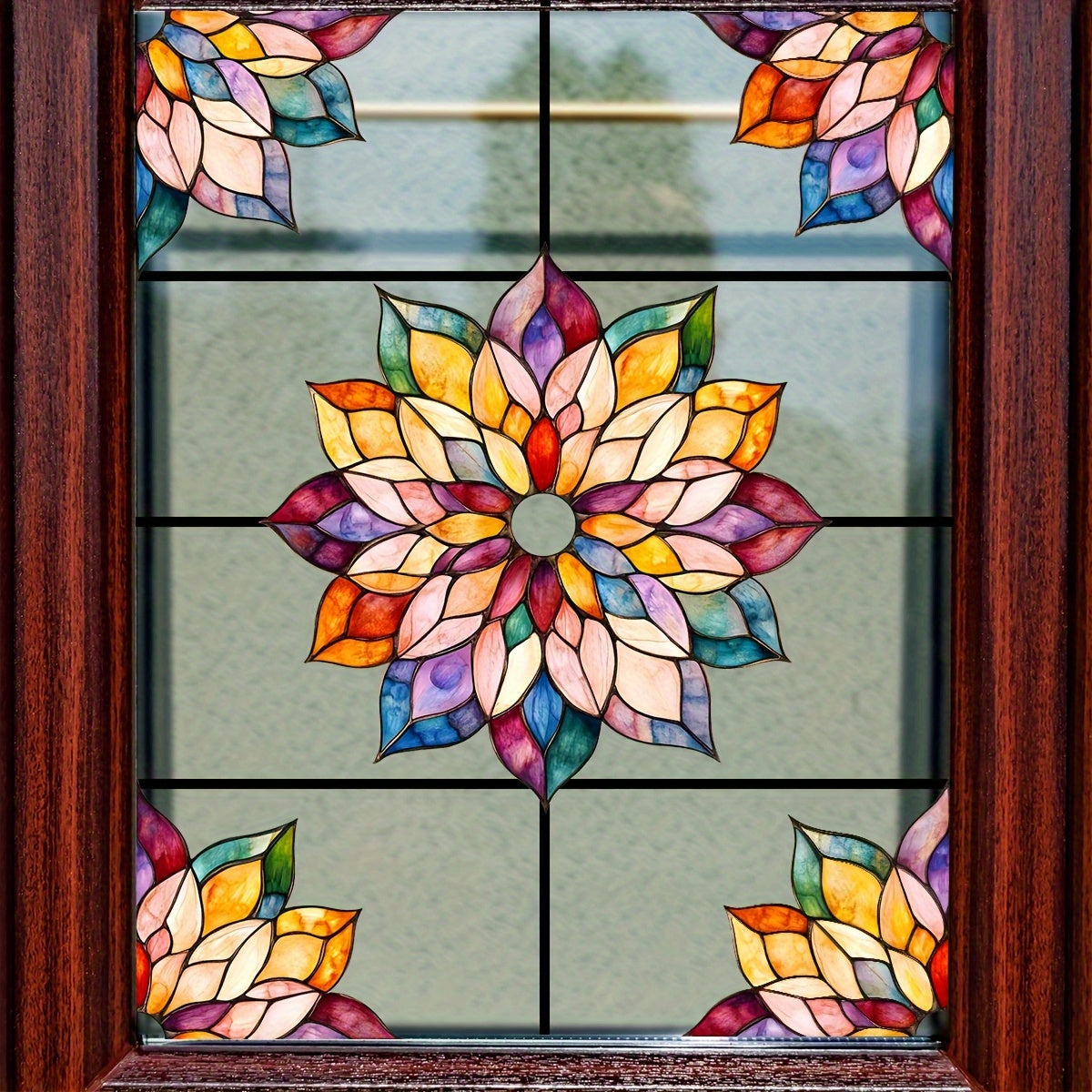 VitraBloom | Mandala Bloemen Raamsticker – Herbruikbare Statische Glasfolie