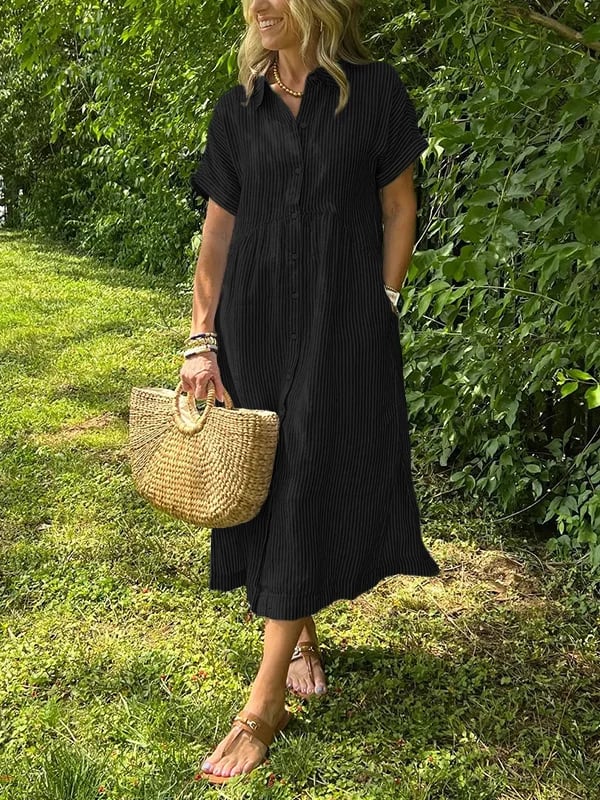 Zinae | Dames jurk met knoopsluiting en reverskraag – elegante casual overhemdjurk