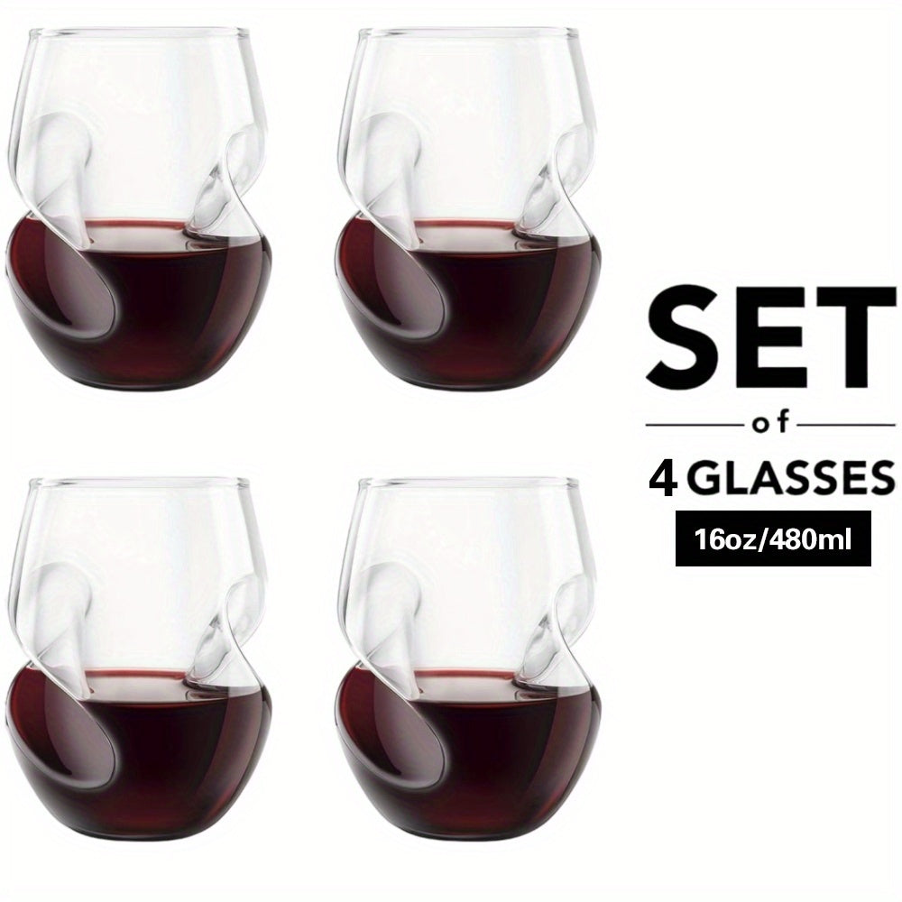 FinoGlass | 4-delige set borosilicaatglazen van 16 oz – elegante gebogen wijnglazen, duurzaam drinkgerei