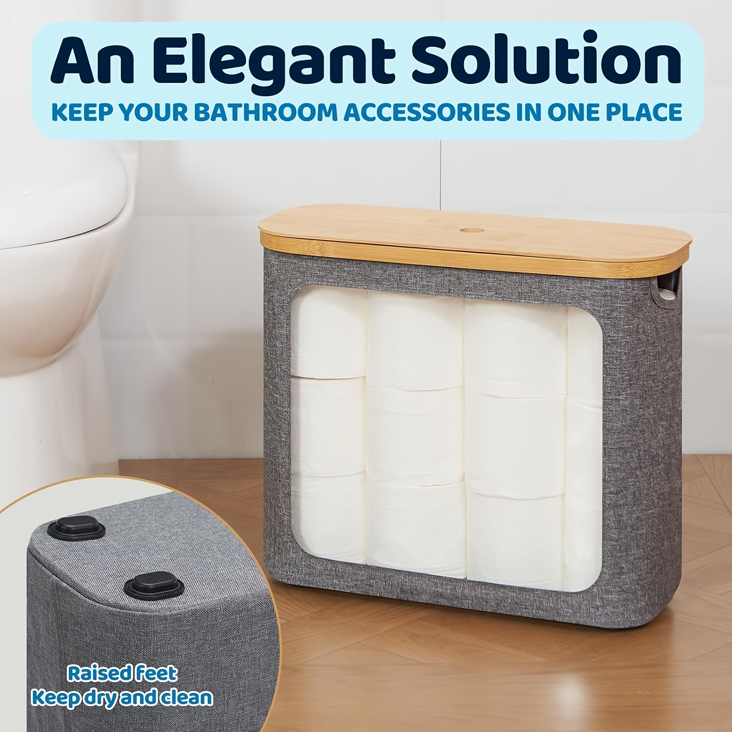 RollStash | Toiletpapiermand met deksel – houder voor maximaal 12 rollen, organizer voor badkamer en slaapkamer