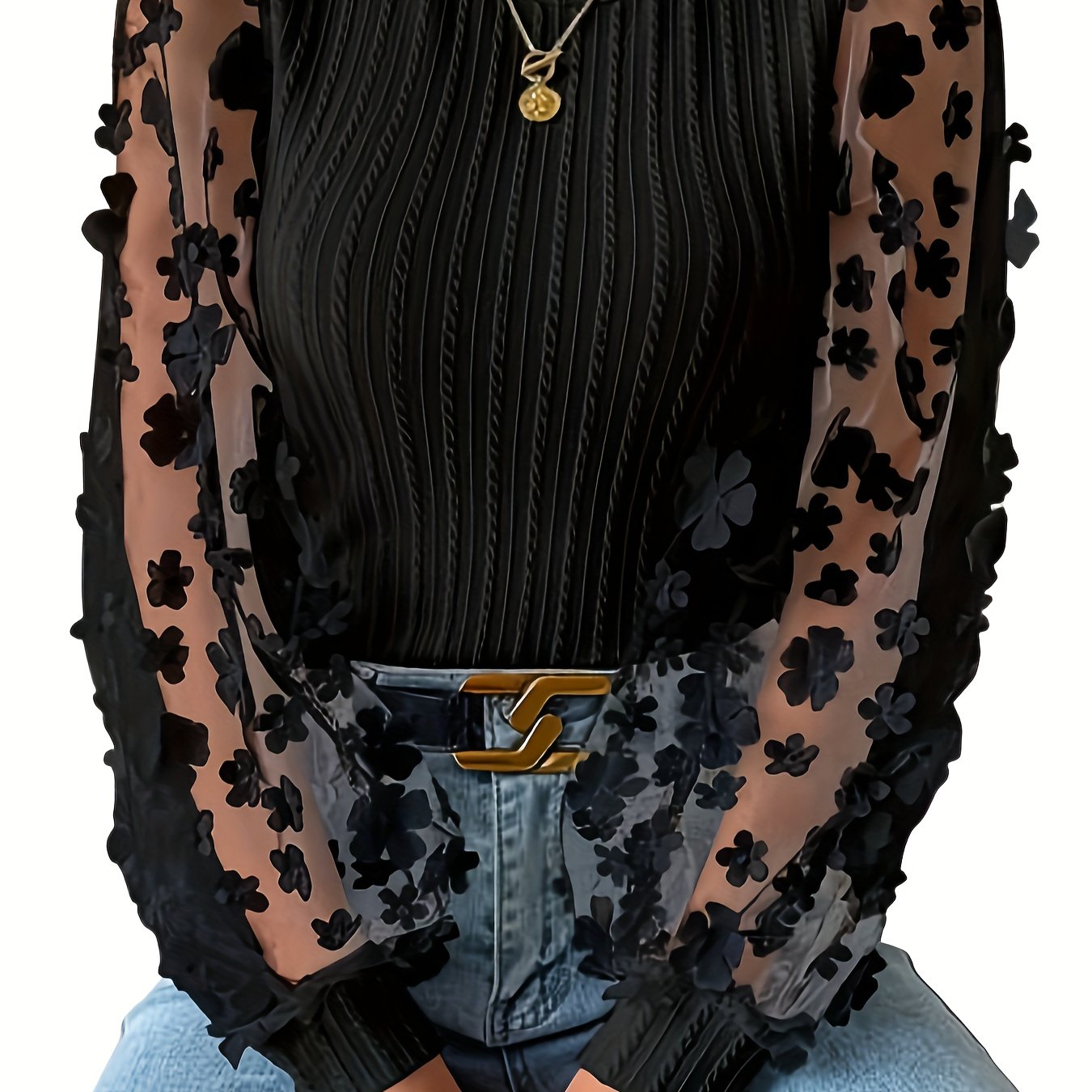 Delyssa | Damesblouse met structuur en ronde hals – met lichtgewicht mesh-details