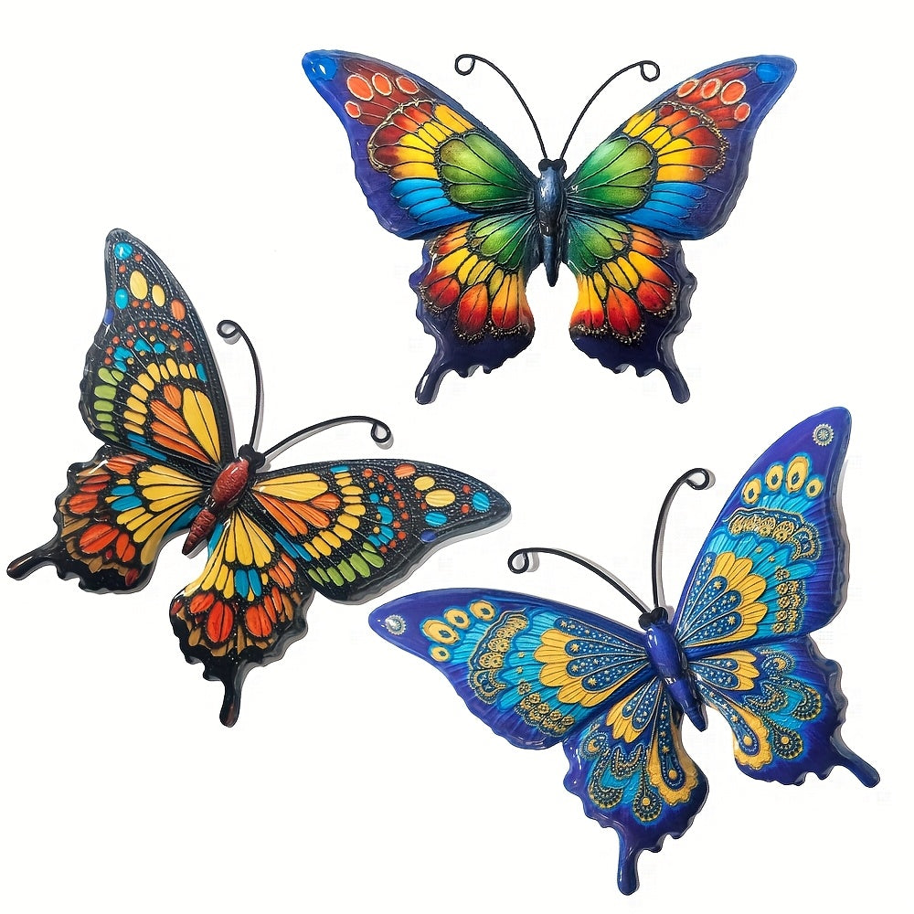 ButterVine | 3-delige metalen vlinder wanddecoratie – ijzeren wandsculptuurset, binnen- en buitendecoratie voor in huis