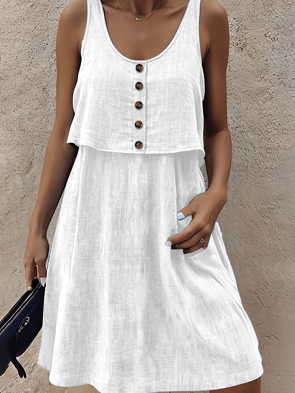 Teyla | Damesjurk met knopen – Effen, vestachtige, loszittende, casual midi-jurk