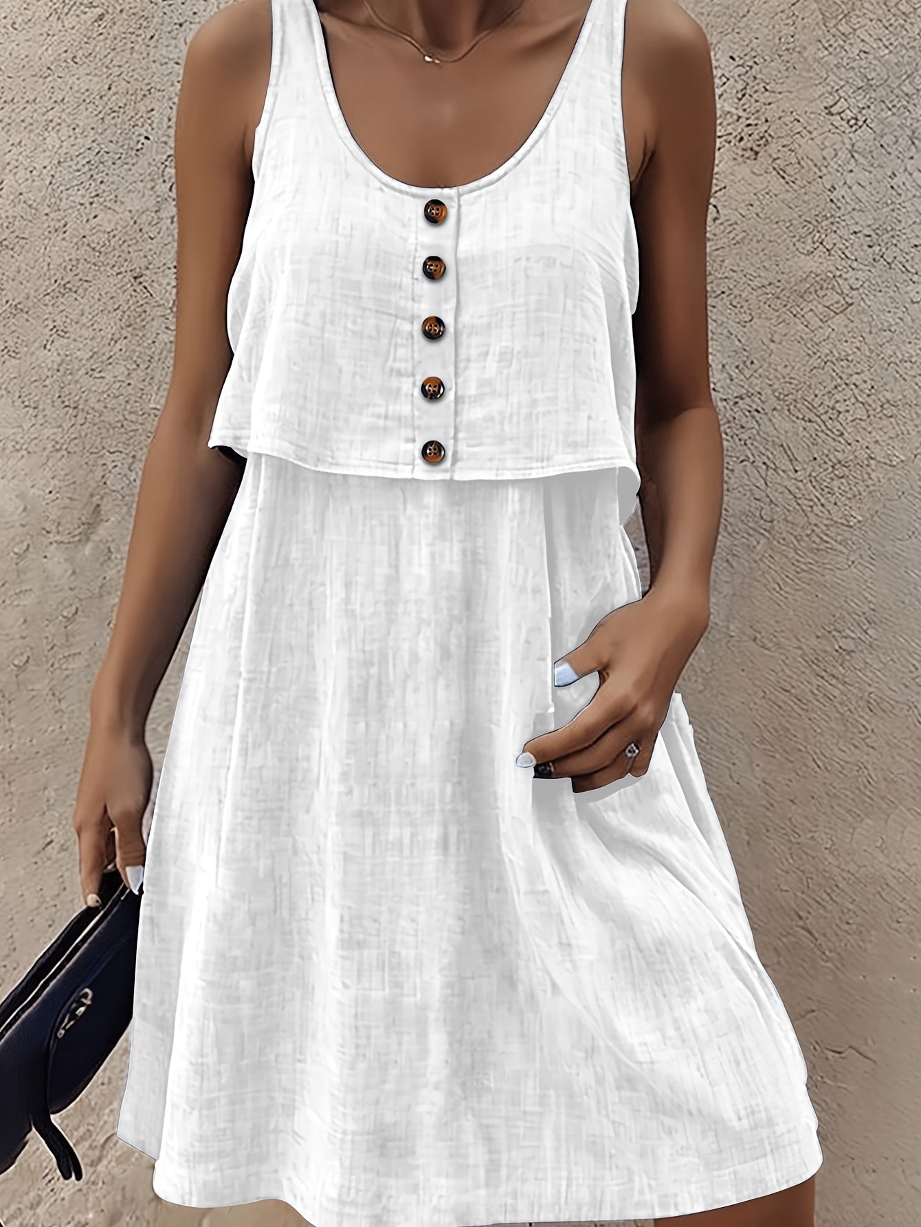 Teyla | Damesjurk met knopen – Effen, vestachtige, loszittende, casual midi-jurk