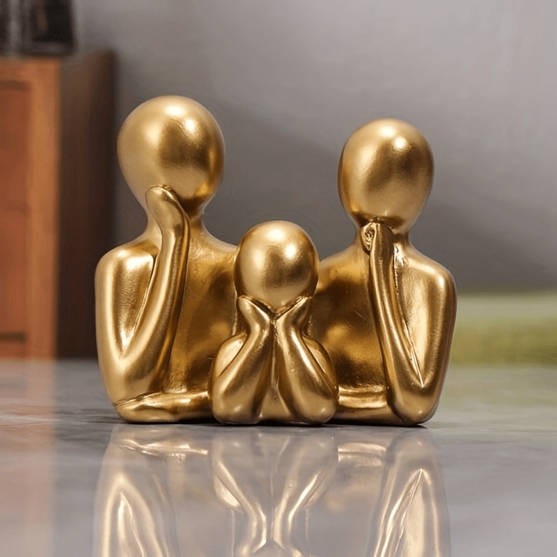 EternalFam | Gouden Abstract Familiebeeld – Modern Hars Woondecoratie