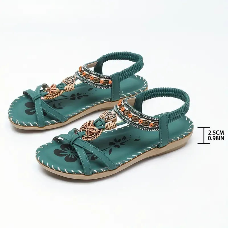 BohoStride | Dames Orthopedische Platte Sandalen – Stijlvolle Boho Leren Slip-On