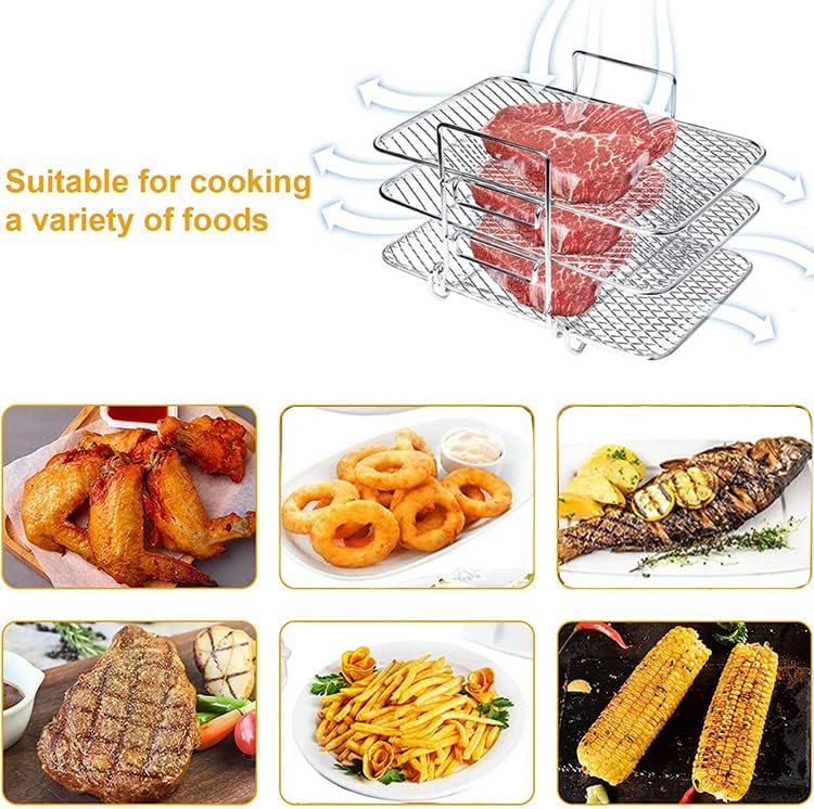 FryStack | 3-Tier Roestvrij Stalen Air Fryer Rek - Multi-Layer Kookaccessoire voor Air Fryers & Ovens