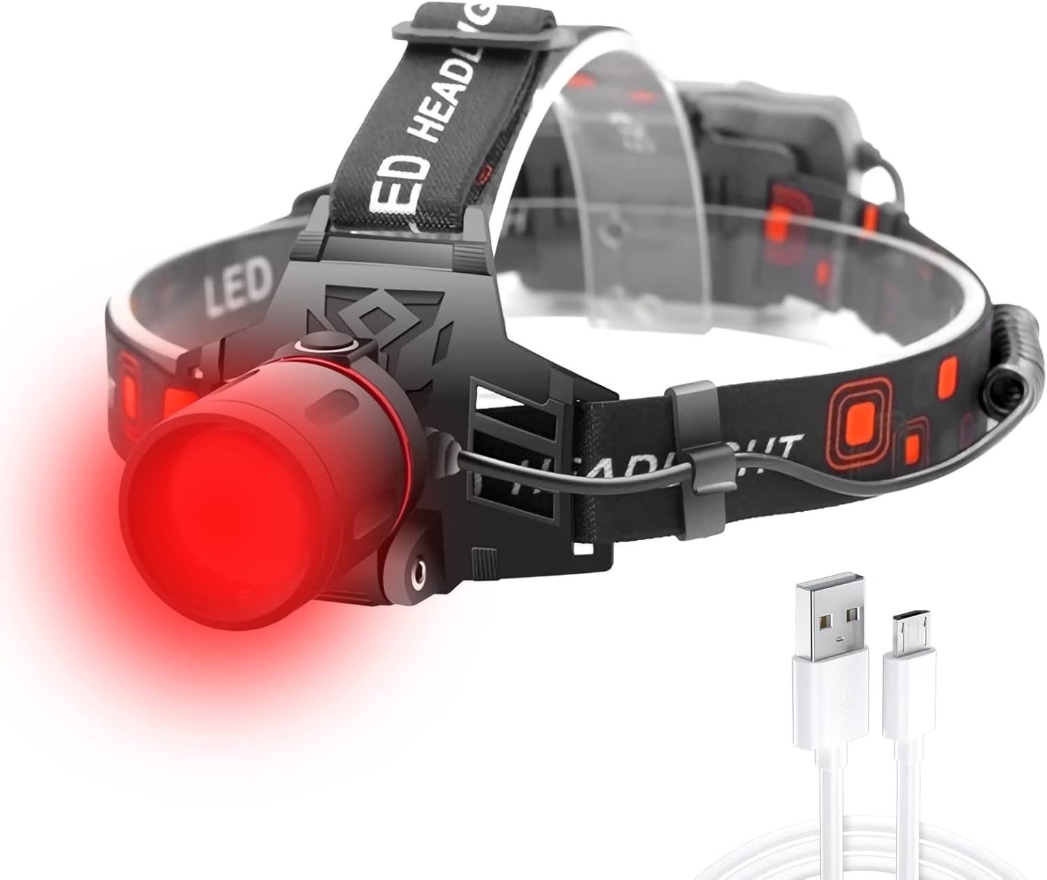 HeadLume | USB-oplaadbare LED-hoofdlamp – wit, rood en groen licht, instelbare helderheid