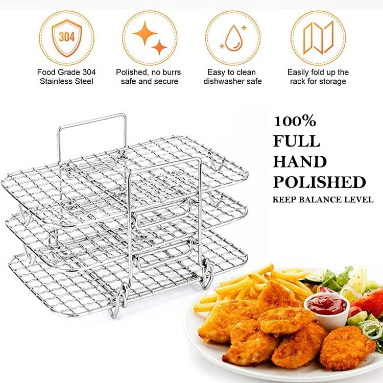 FryStack | 3-Tier Roestvrij Stalen Air Fryer Rek - Multi-Layer Kookaccessoire voor Air Fryers & Ovens