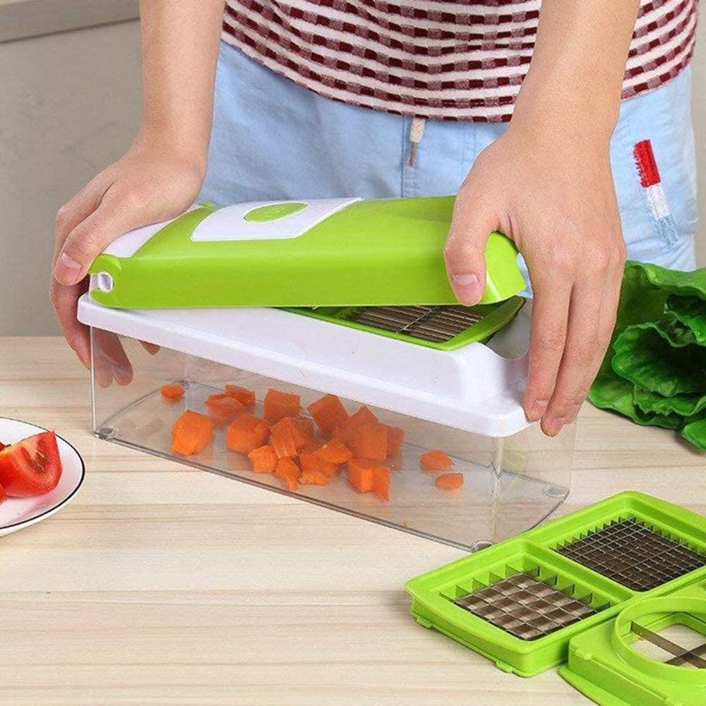 CutNest | 12-in-1 slimme groentesnijder – veilige, snelle snijder met meerdere messen en opbergruimte
