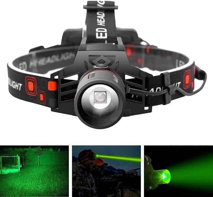 HeadLume | USB-oplaadbare LED-hoofdlamp – wit, rood en groen licht, instelbare helderheid