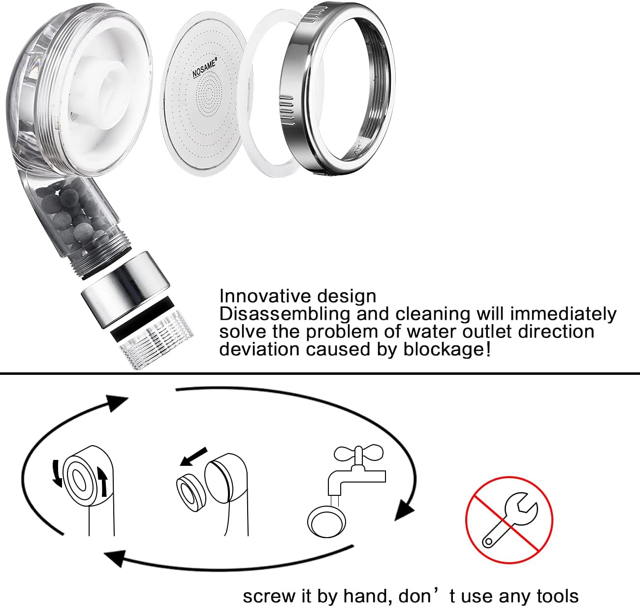 Purion | Premium handdouche met ionenfilter – waterbesparende douchekop met instelbare druk