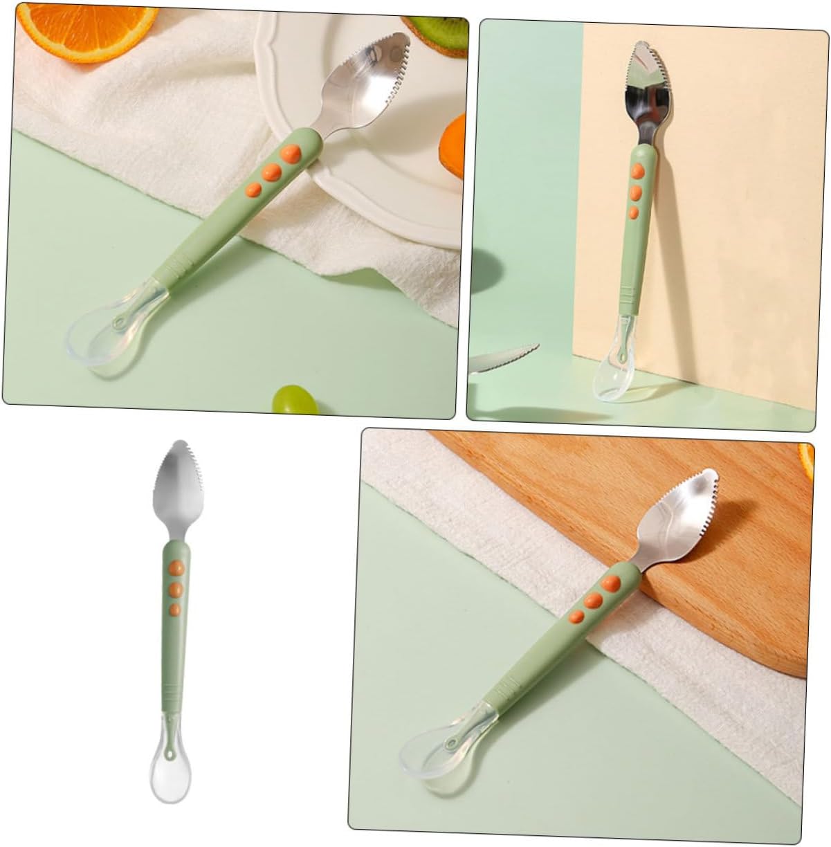 FeedEase | Dubbelzijdige babylepel, siliconen en roestvrij staal, pureeschraper, lepel voor het spenen