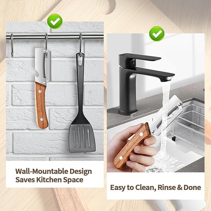 PeelEase | 3‑in‑1 Multifunctionele Keuken Groente- & Fruitenschiller – RVS Mes, Houten Handvat + Flesopener