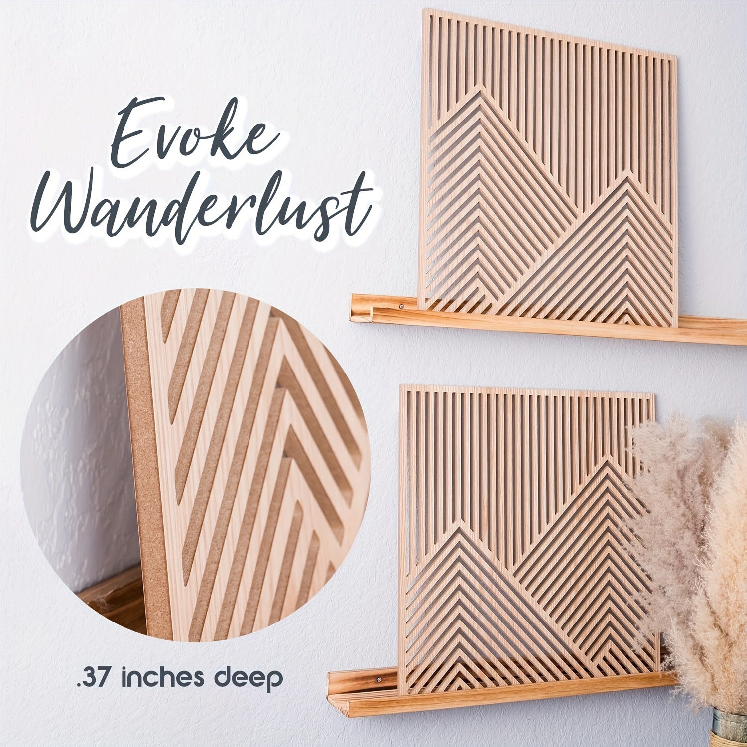 BohoPeaks | Houten Berg Muurkunst - Minimalistische Houten Panelen, Wanddecoratie