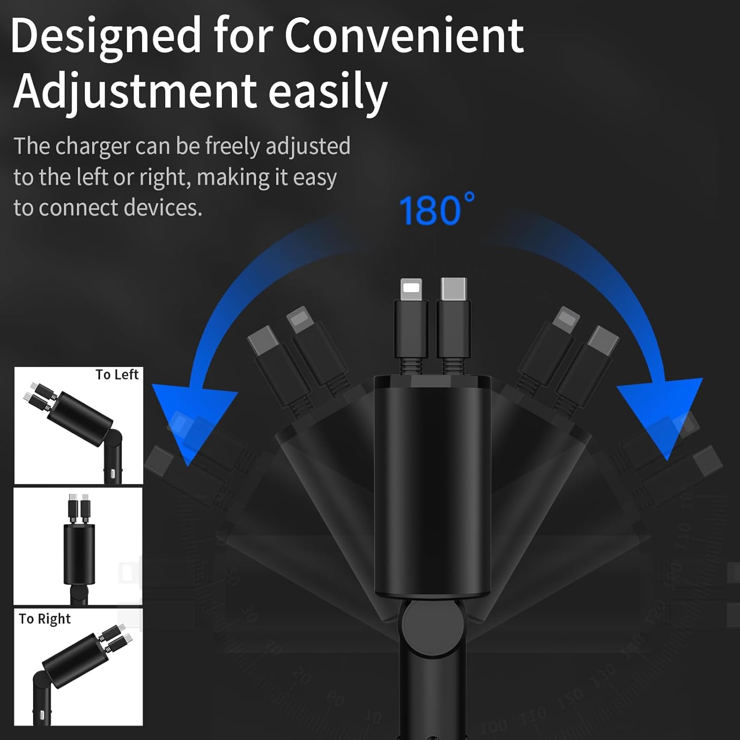 QuadCharge | 4-in-1 intrekbare autolader - snel opladen met meerdere kabels en poorten