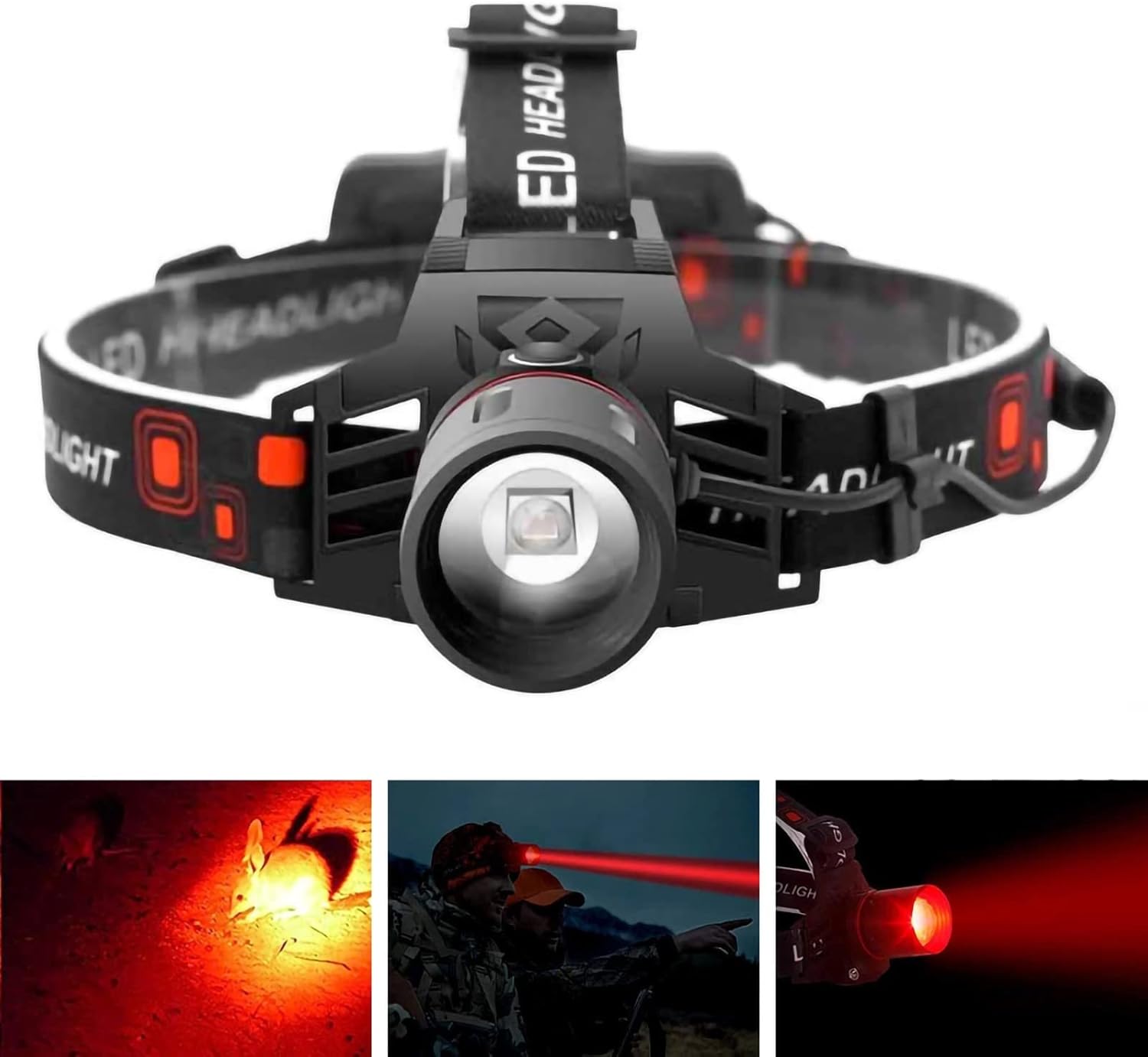 HeadLume | USB-oplaadbare LED-hoofdlamp – wit, rood en groen licht, instelbare helderheid
