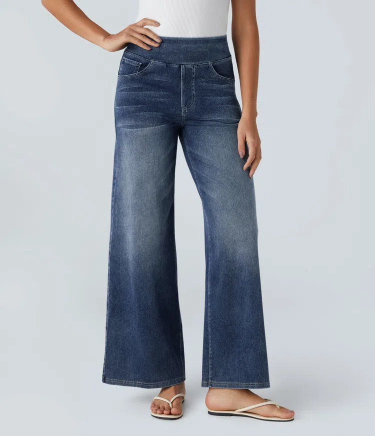 Rexina | Dames high-waisted wijde jeans – Comfortabele stretchdenim, trendy losvallende casual broek