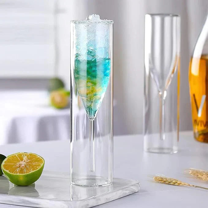 GlassHalo | Dubbelwandige champagneglazen set van 2 – 8 oz kristallen glas, zwevend effect illusie drinkware