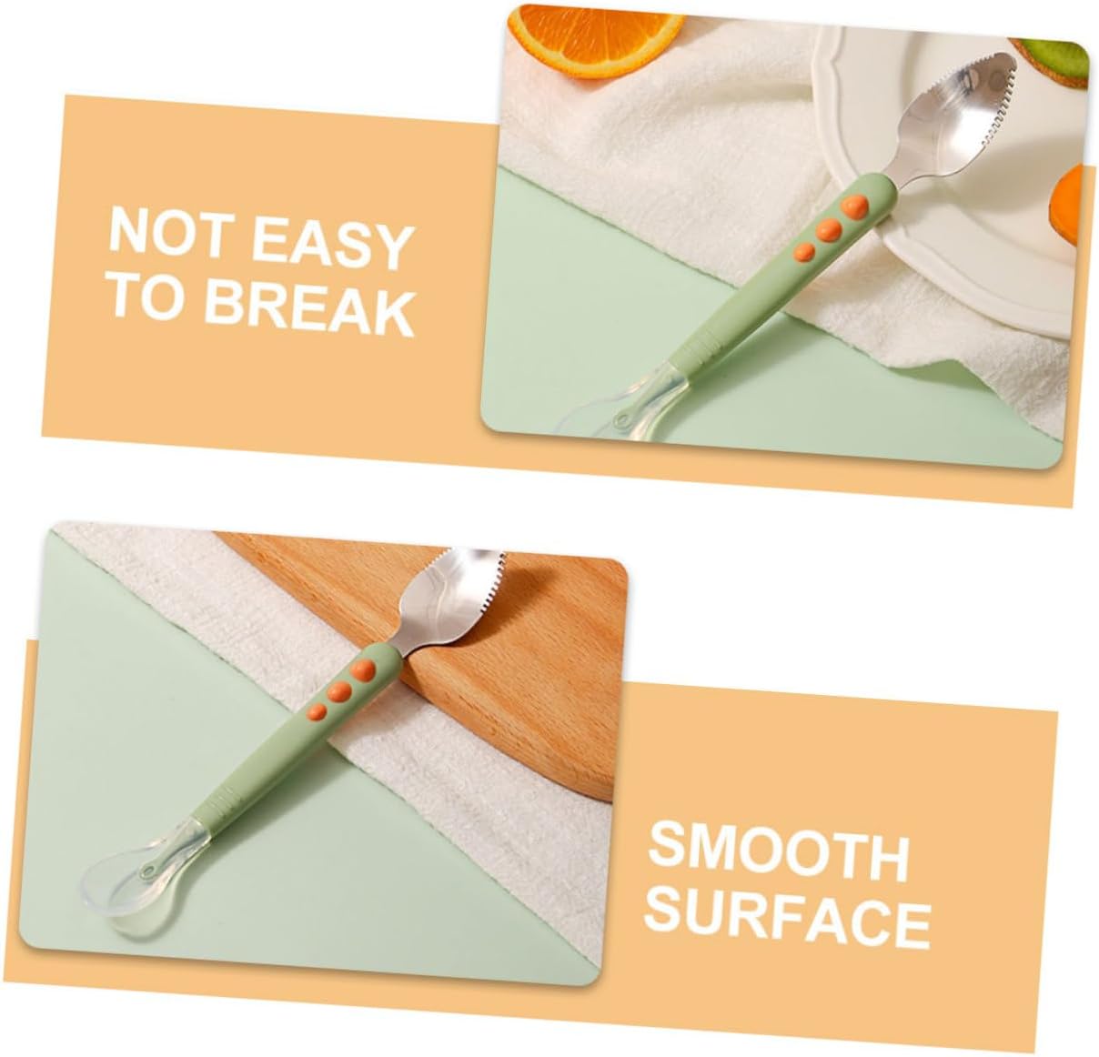 FeedEase | Dubbelzijdige babylepel, siliconen en roestvrij staal, pureeschraper, lepel voor het spenen