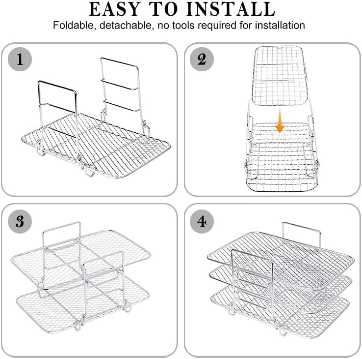 FryStack | 3-Tier Roestvrij Stalen Air Fryer Rek - Multi-Layer Kookaccessoire voor Air Fryers & Ovens