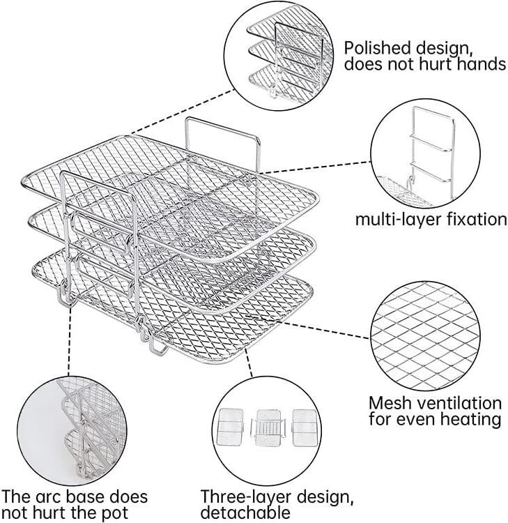 FryStack | 3-Tier Roestvrij Stalen Air Fryer Rek - Multi-Layer Kookaccessoire voor Air Fryers & Ovens