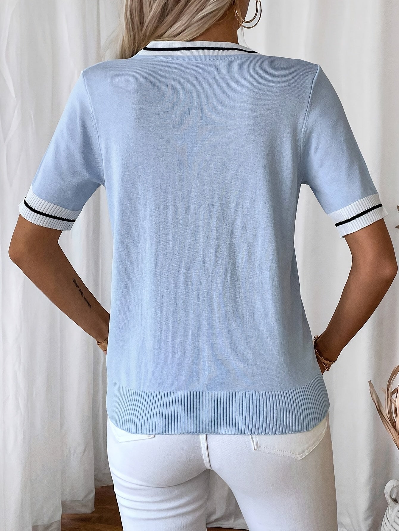 Analya | Dames Zomer T-shirt met V-hals en Strik – Casual Gebreid, Lichtgewicht, Ademend