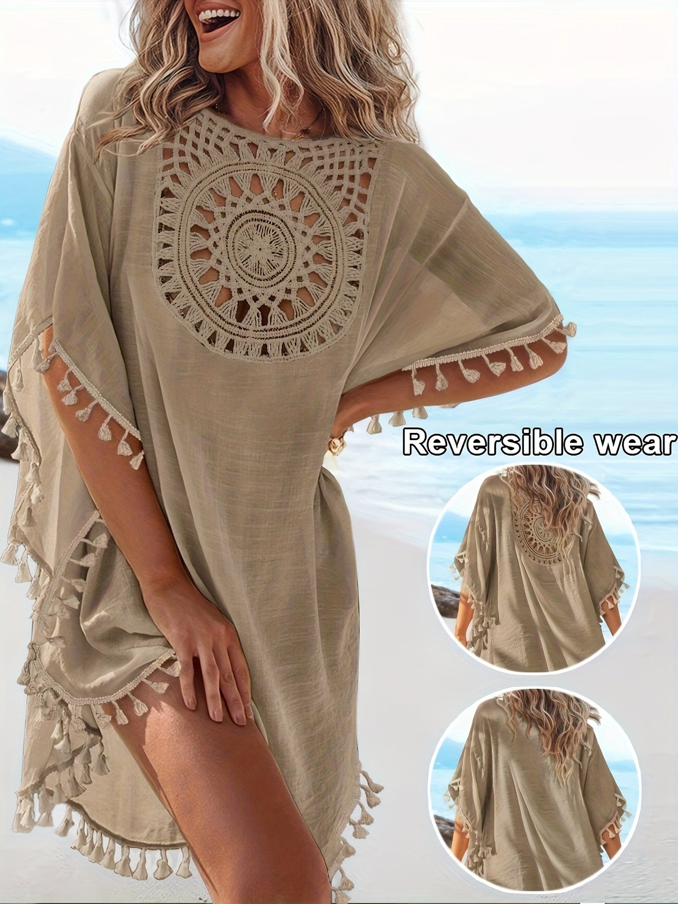 Alora | Boho-strandjurk voor dames – Lichtgewicht zomerse kaftan met V-hals